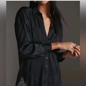 By Anthropologie Relaxed Button Down Shirt Blouse Black Size XXS Oversized